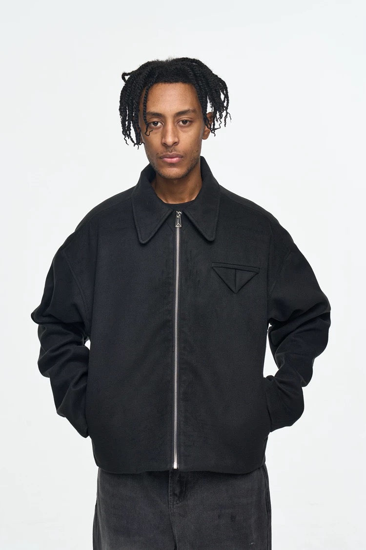 Men’s Retro Boxy Zip-Up Jacket – American Vintage Cropped Street Outerwear T0057