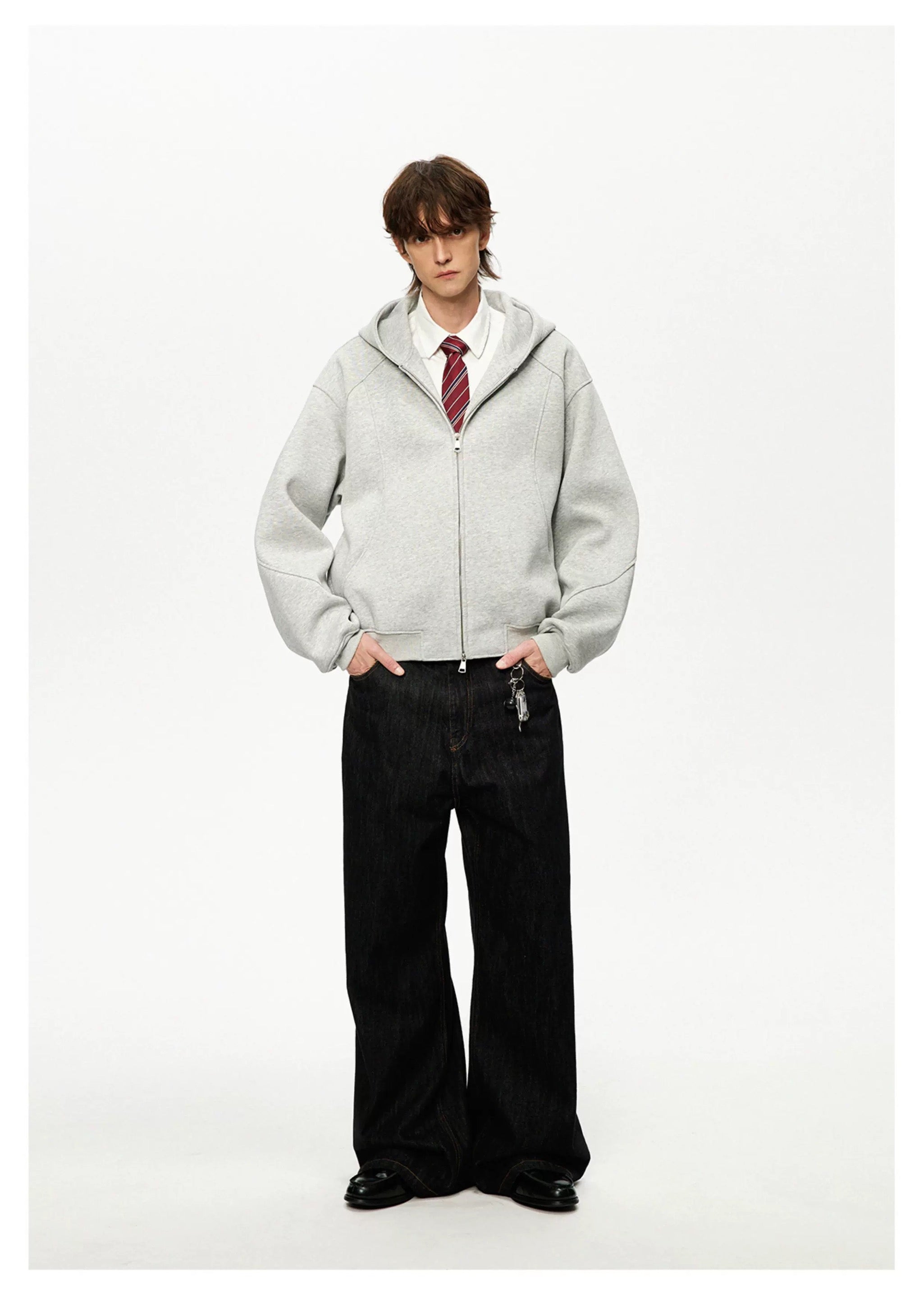 Men’s Cropped Zip-Up Hoodie – American Street Minimal Short Hoodie Jacket S0047