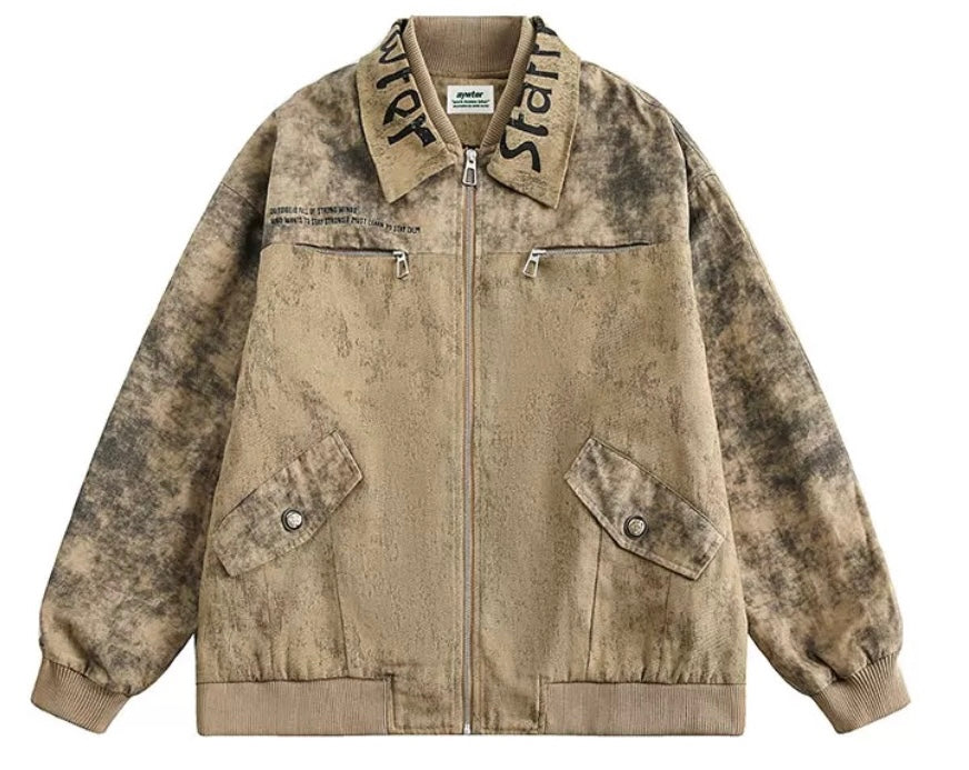 Men’s Vintage American Paint-Splatter Workwear Jacket – Distressed Retro Street Style Outerwear T0040