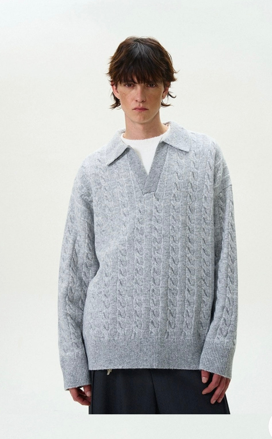 Men’s Vintage Cable Knit Layered Sweater – Retro Street Faux Two-Piece Pullover S0043