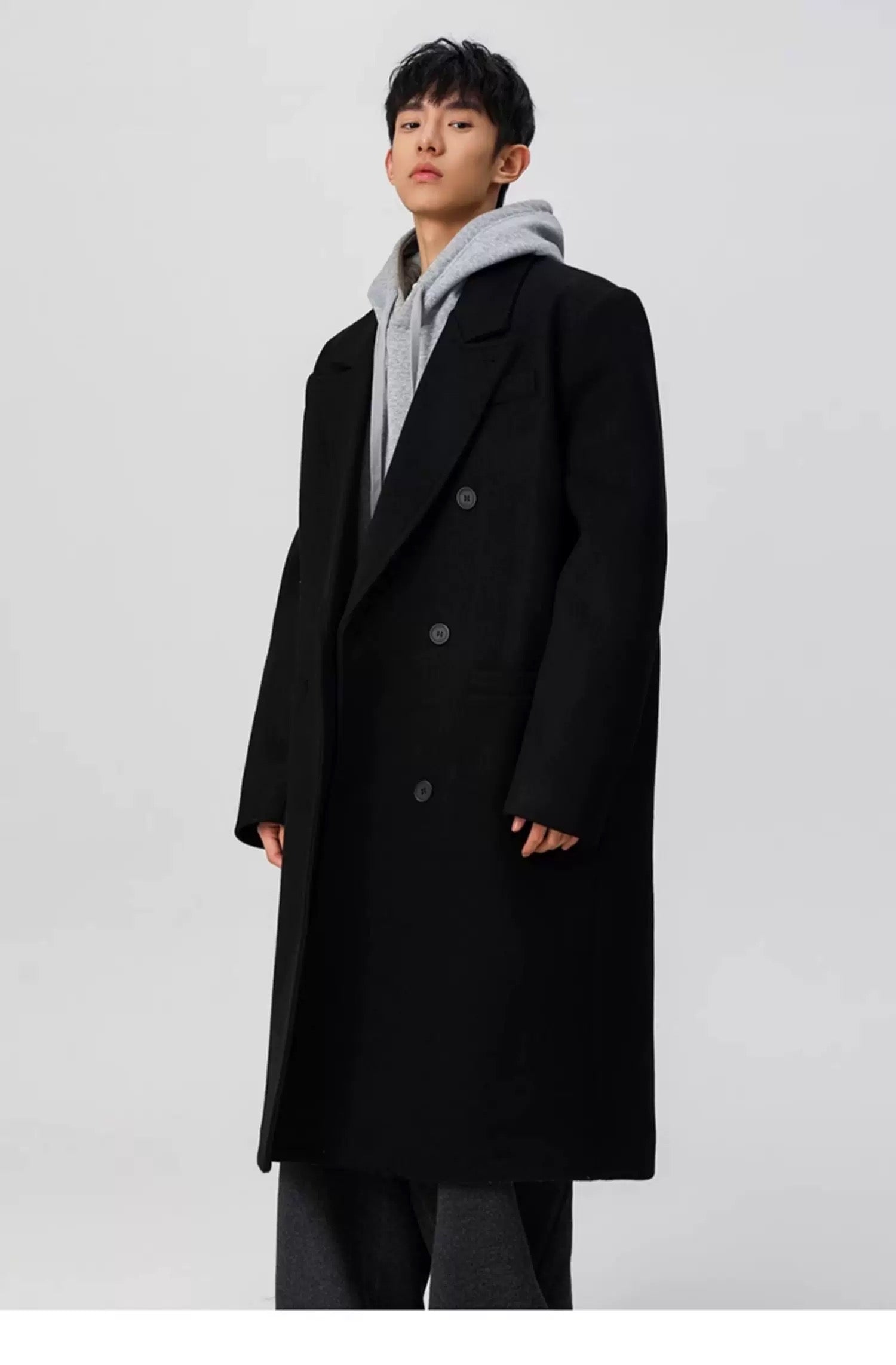 Men’s Long Wool Overcoat – American Vintage Street Tailored Winter Coat T0069