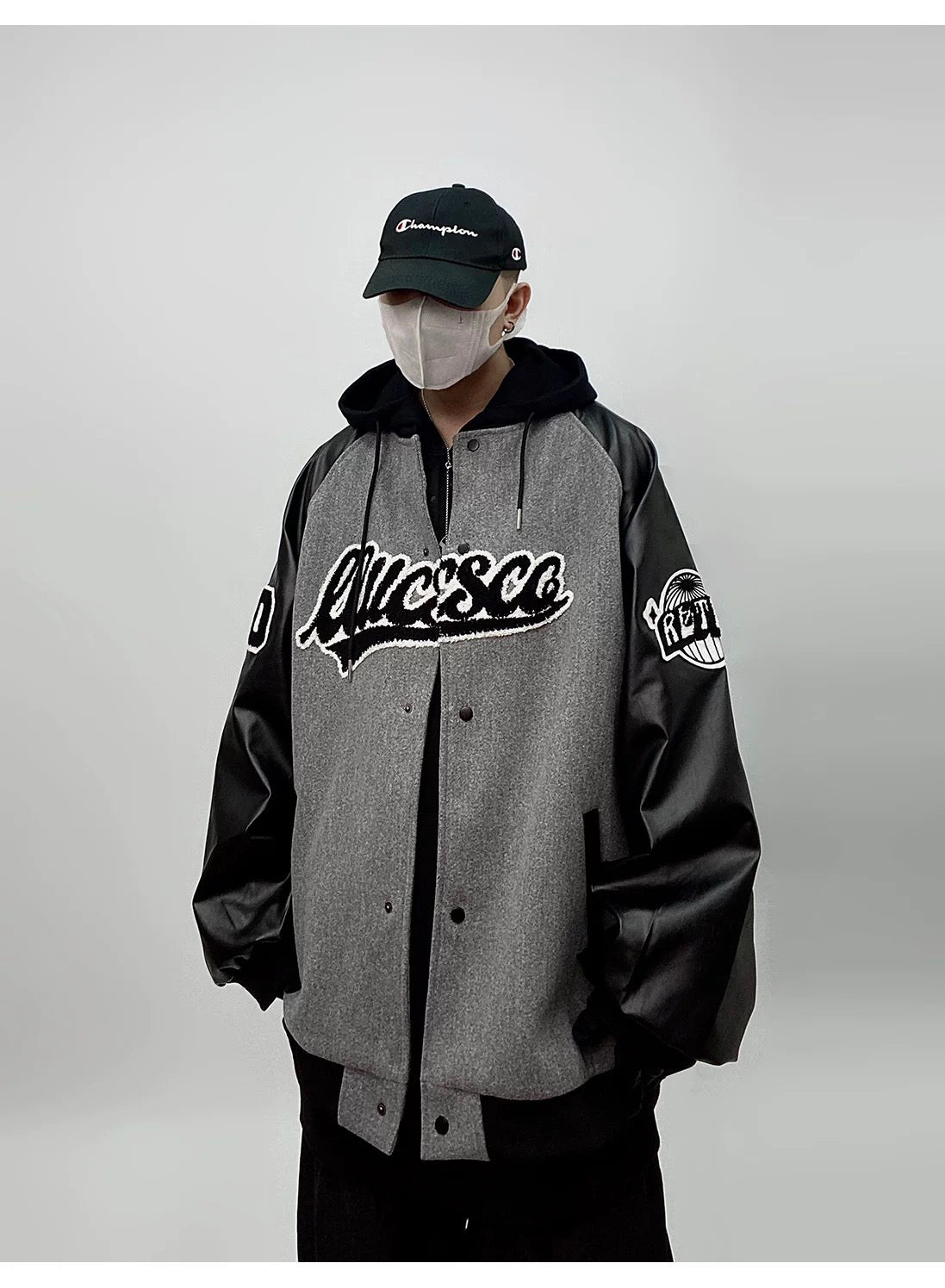 Men’s Hip Hop Varsity Jacket Streetwear Embroidered Baseball Bomber Retro Loose Fit Coat T0078