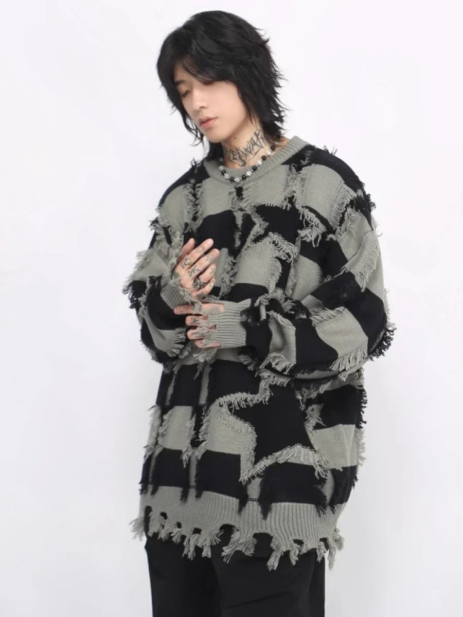 [MZ] HOLES STRIPED CASUAL KNITWEAR S0184