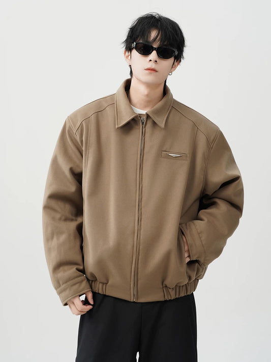 American Vintage Padded Jacket – Retro Turn-Down Collar Cotton Coat for Men T0242