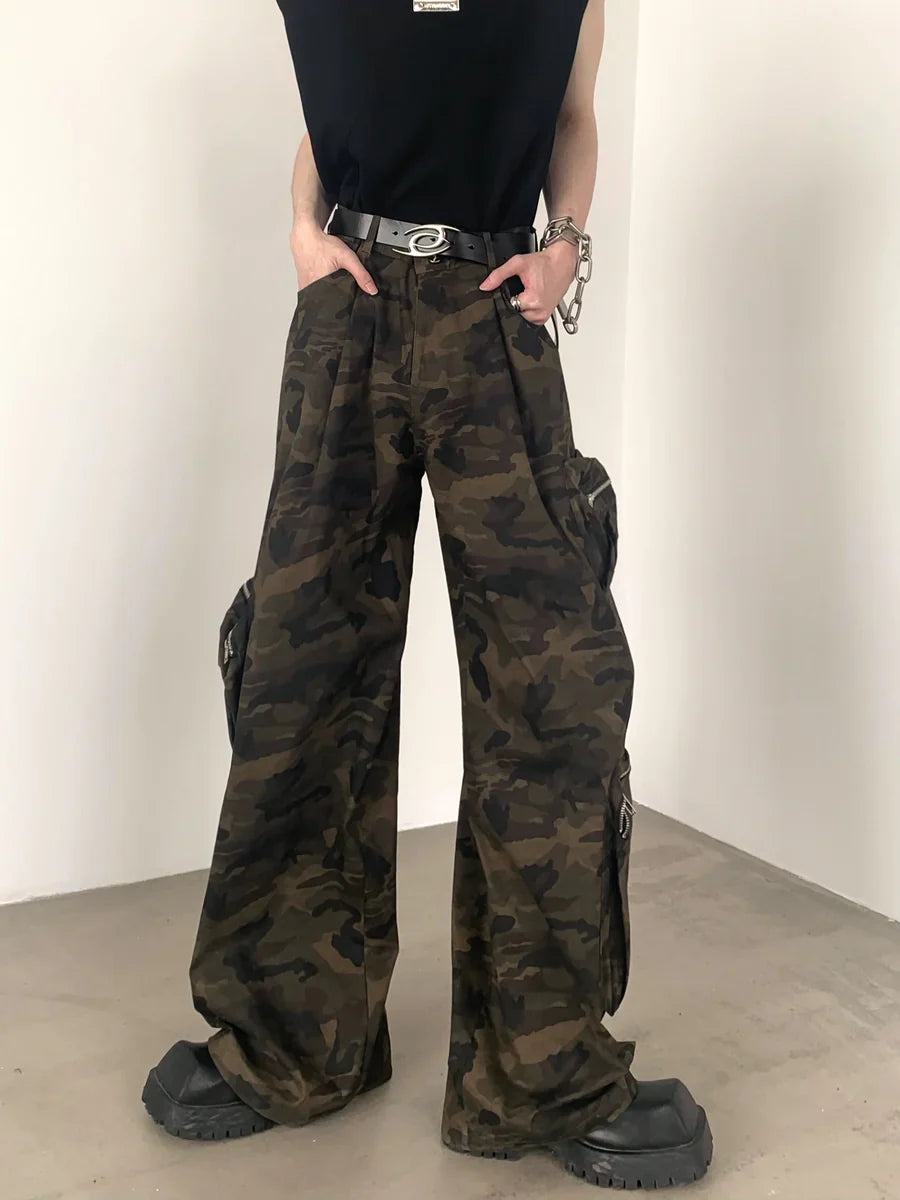 CAMOUFLAGE WIDE LEG POCKETS WORK PANTS B0164