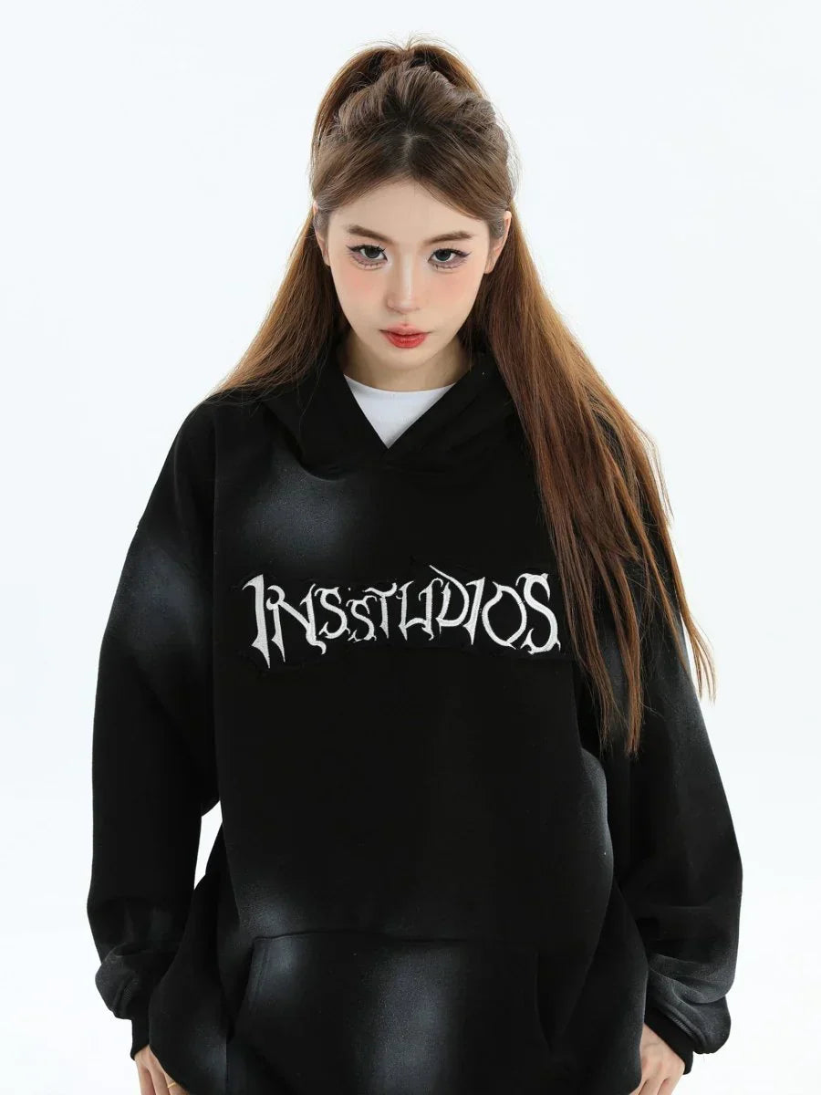 [INSstudios] SPRAY PAINT LOGO LOOSE HOODIE S0206