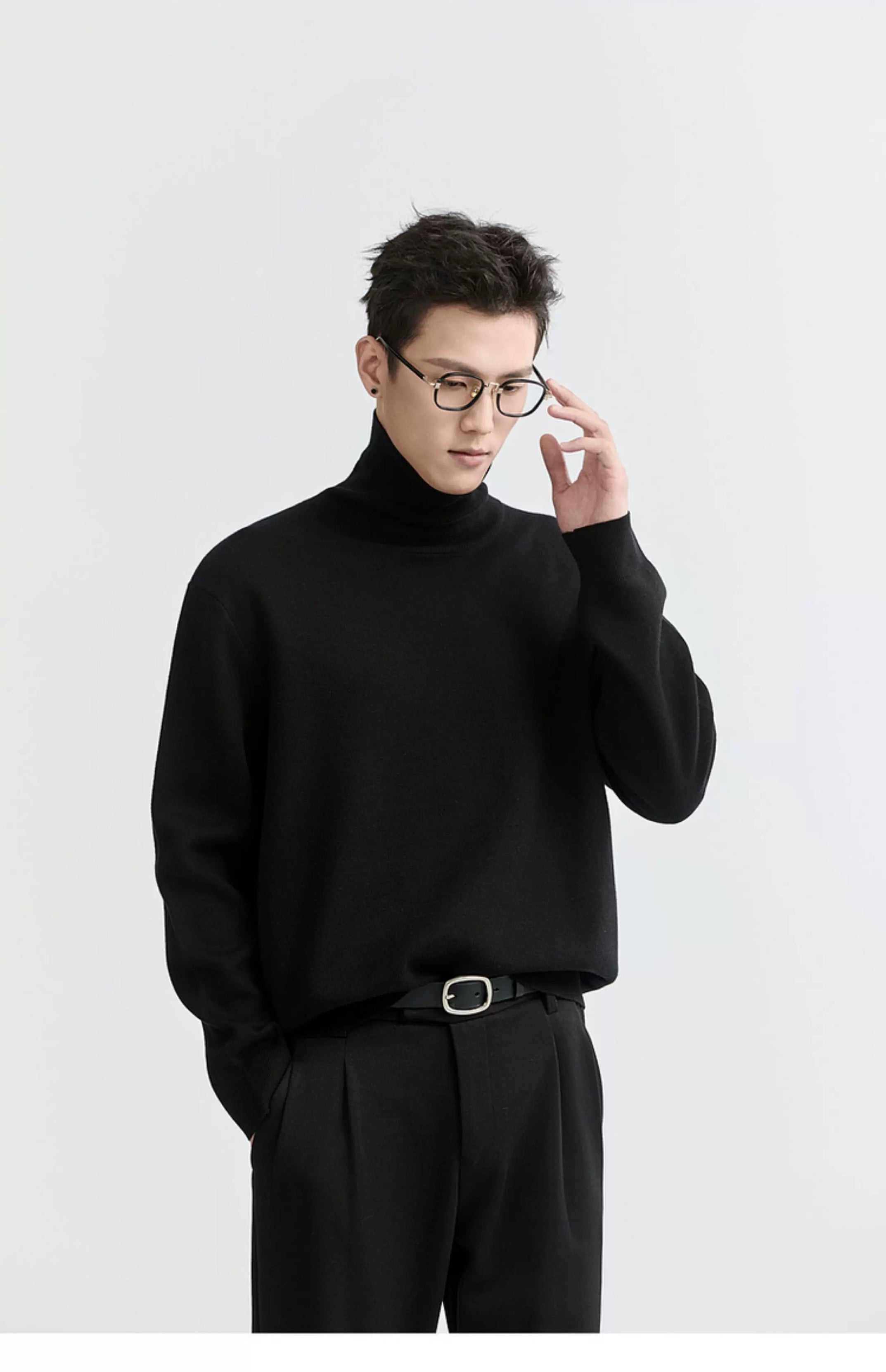 Suéter de punto de cuello alto para hombre - Capa base con forro polar grueso para otoño e invierno T0041