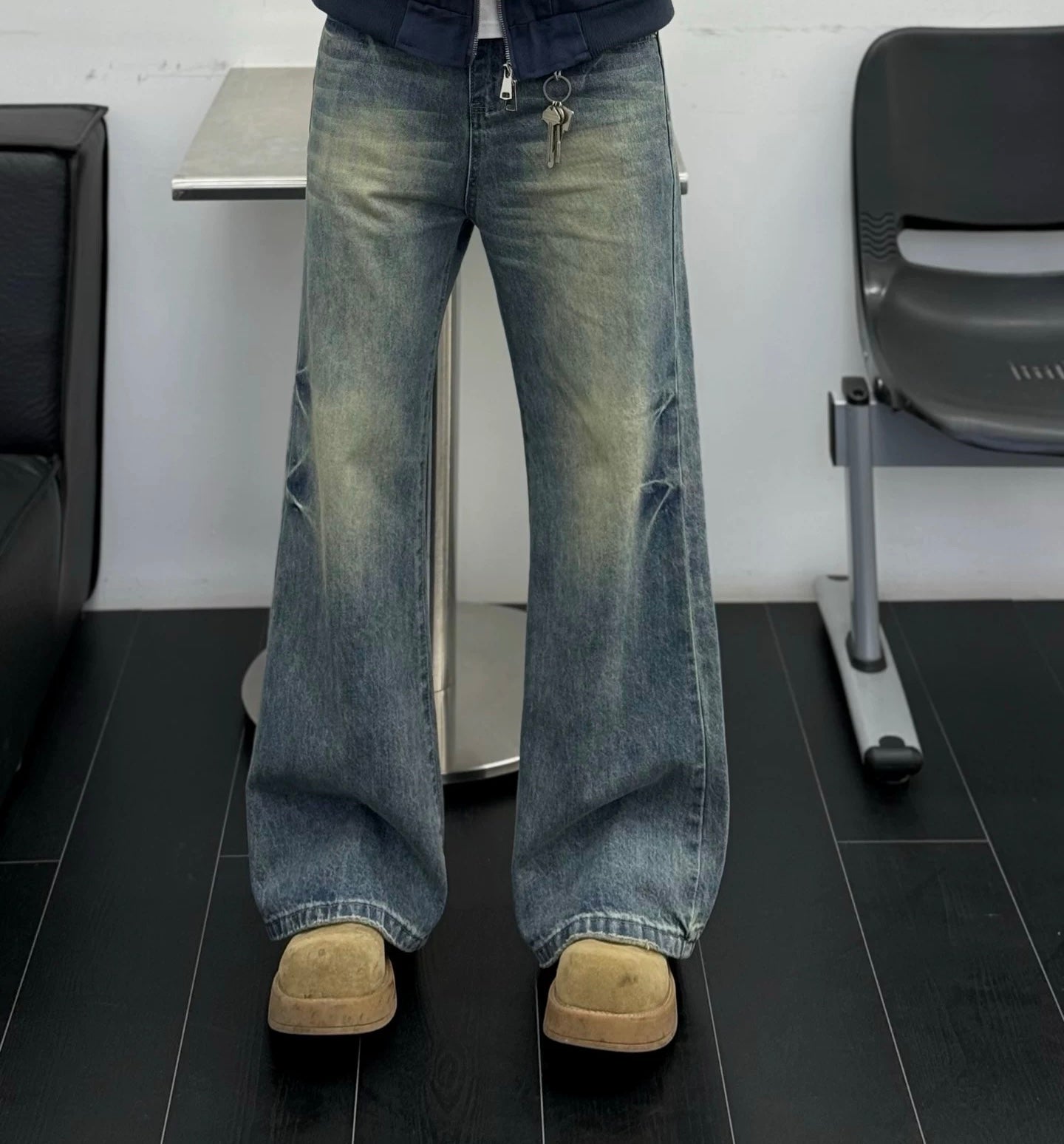 Men’s Lightning Pattern Flared Jeans – Vintage American Streetwear Denim Pants B0061