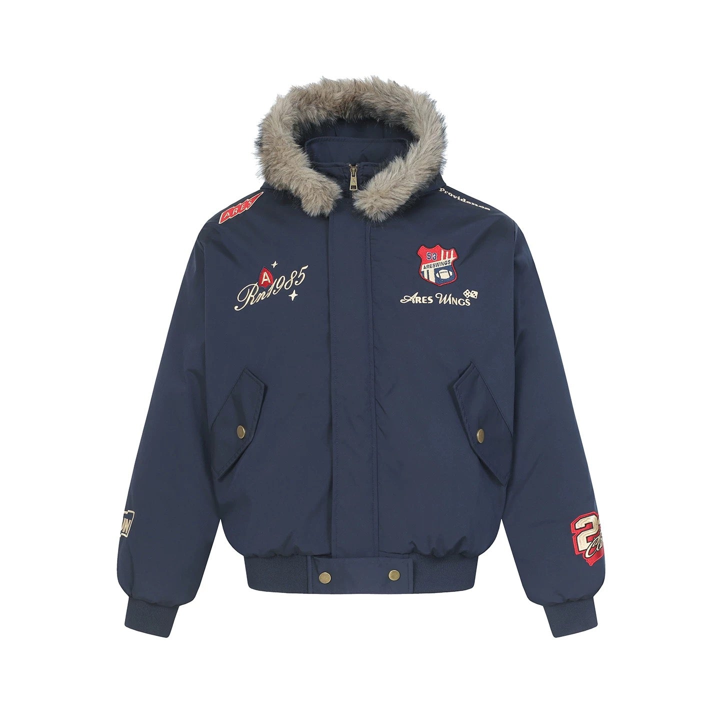 American Vintage Embroidered Badge Padded Jacket – Retro Streetwear Cotton Coat T0028