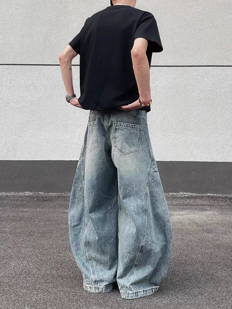 Men’s Vintage Ripped Wide-Leg Jeans – American Retro Streetwear Denim Pants B0092