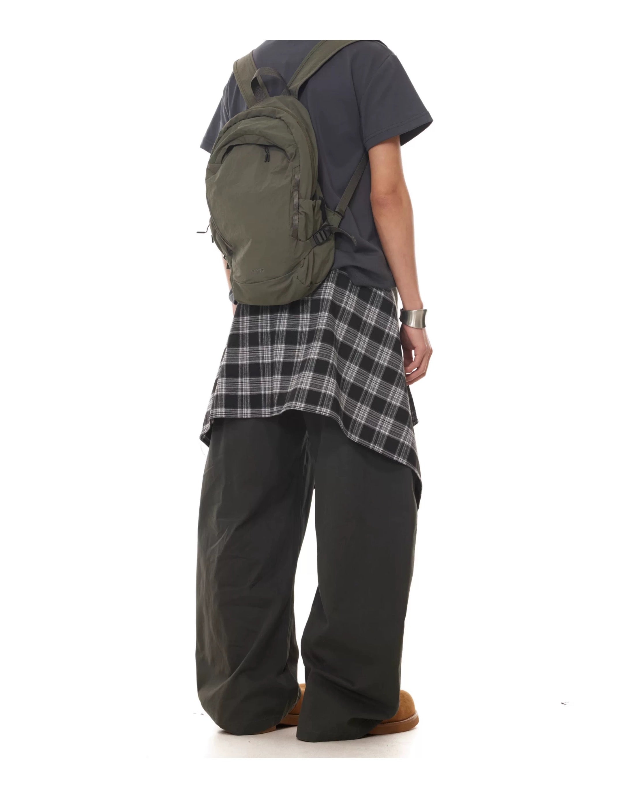 Men’s Vintage Detachable Plaid Skirt Cargo Pants – American Curved Wide-Leg Streetwear Trousers B0087