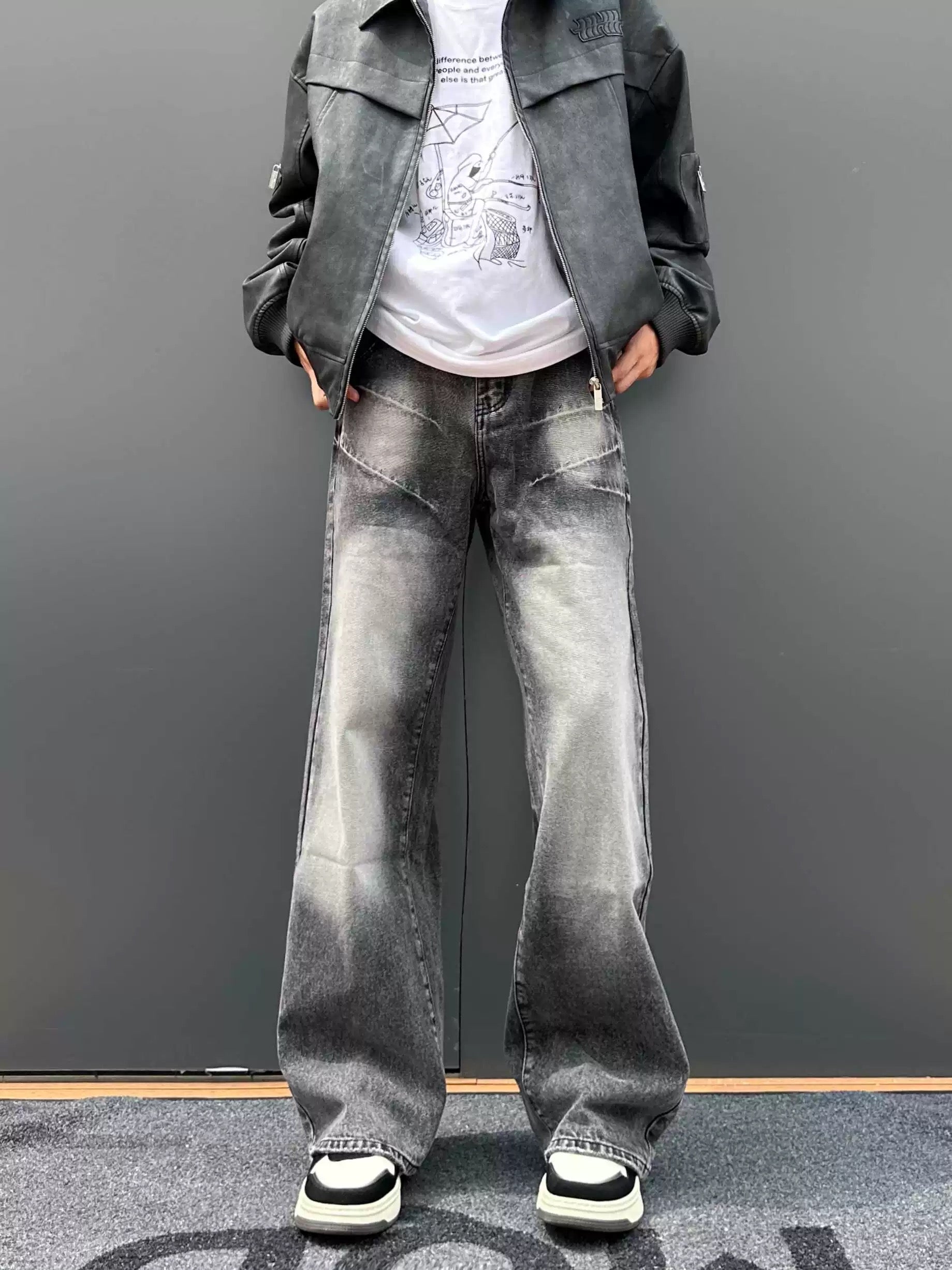 Men’s Vintage American Wide-Leg Straight Jeans – Retro High Street Denim Pants B0052