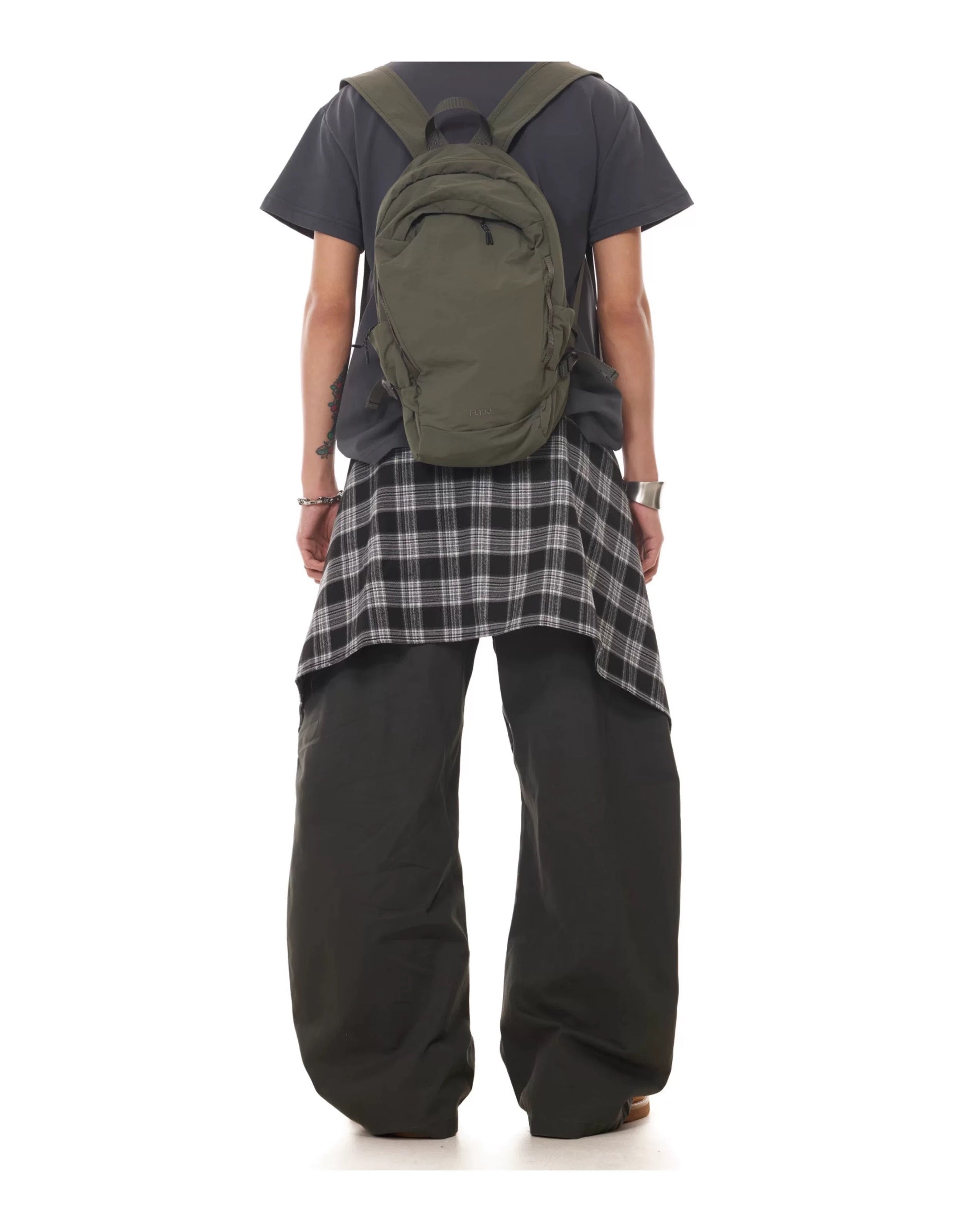 Men’s Vintage Detachable Plaid Skirt Cargo Pants – American Curved Wide-Leg Streetwear Trousers B0087