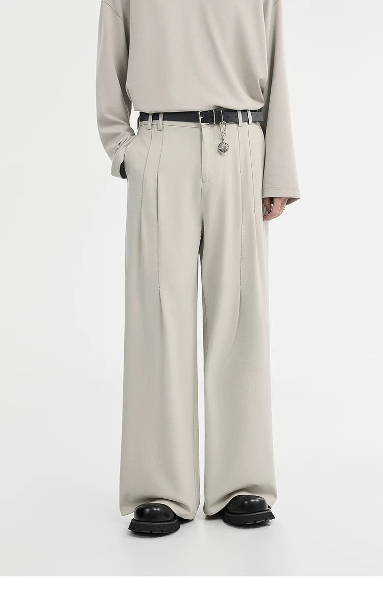 Belted Wide-Leg Trousers - Men's Spring/Autumn Loose-Fit Korean Style Casual Pants B0102