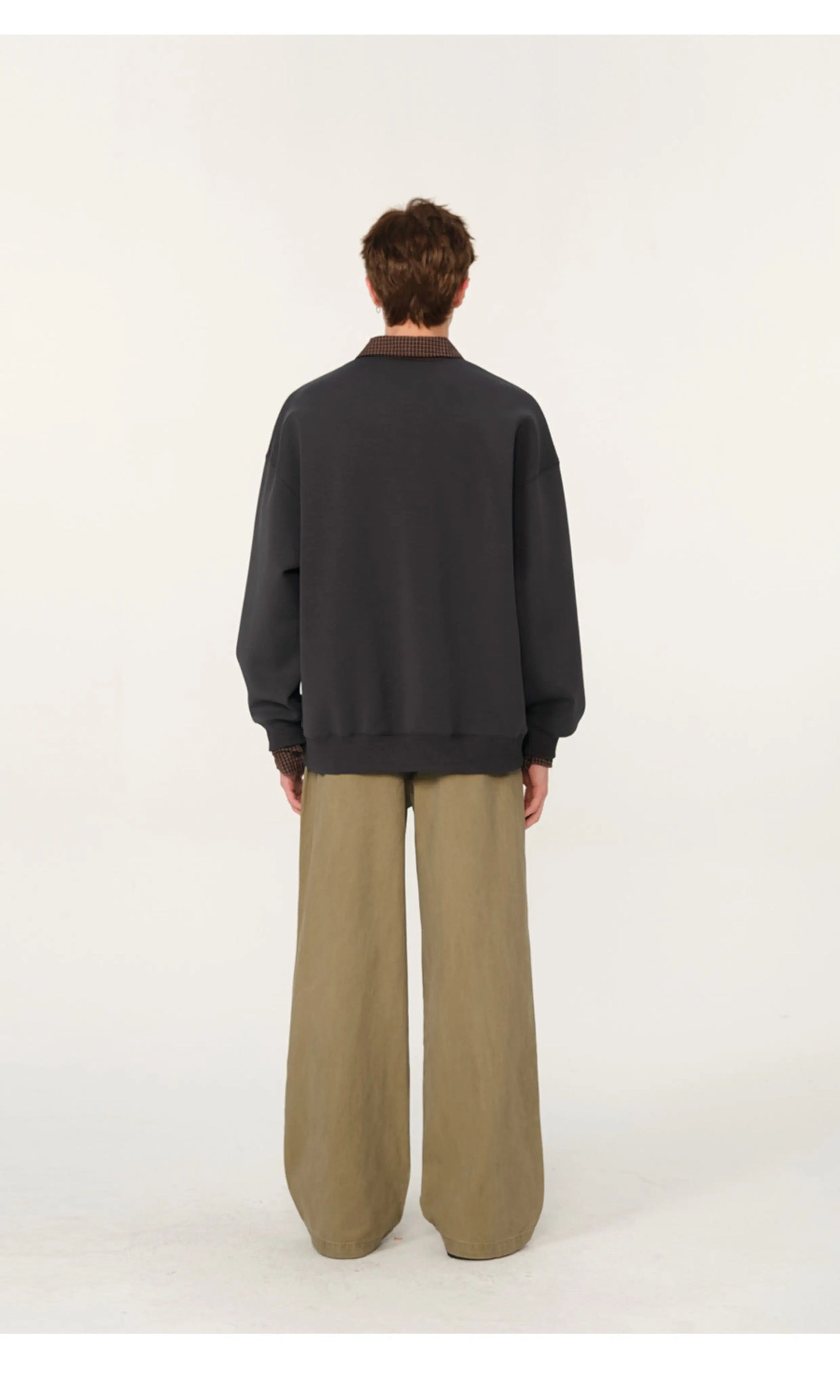 Men’s Layered Polo Sweatshirt – Air Layer Fabric Retro Street Pullover S0041