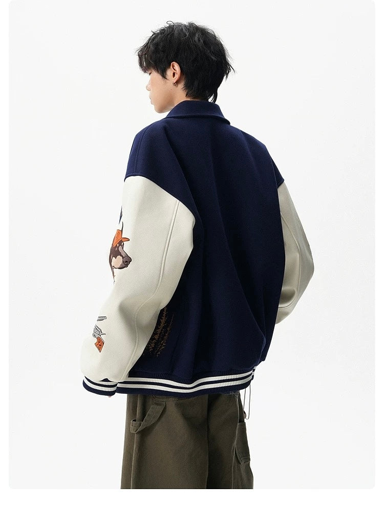 Men’s American Embroidered Patchwork Baseball Jacket – Vintage Streetwear Varsity CoatT0074