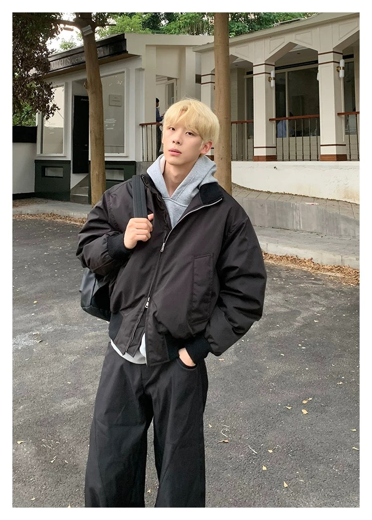 Men’s Short Padded Bomber Jacket – American Retro Street Winter Coat T0054