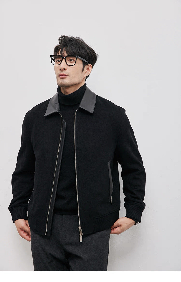 Chaqueta de aviador de piel auténtica – Bomber vintage americana con cremallera y cuello vuelto T0023