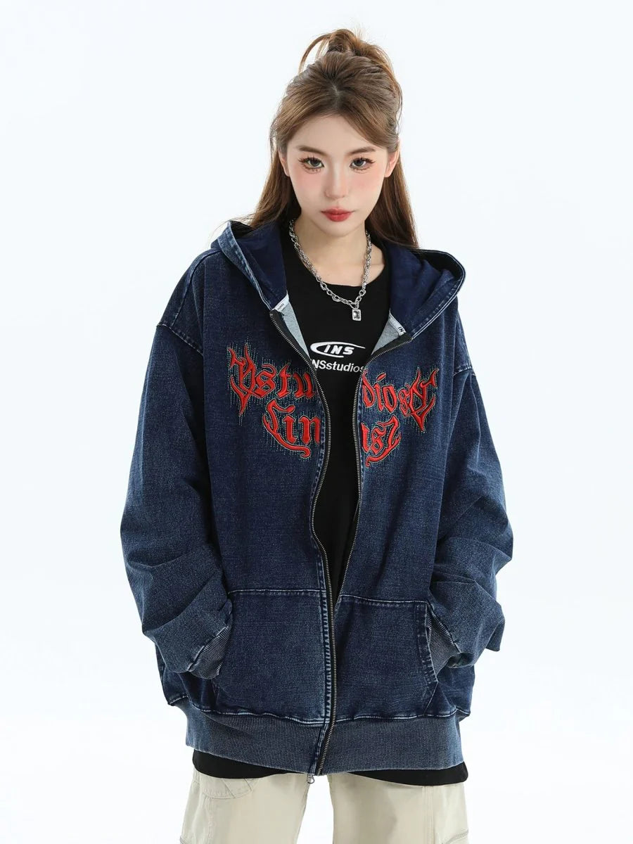 [INSstudios] GOTHIC LETTER LOGO DENIM JACKET T0098