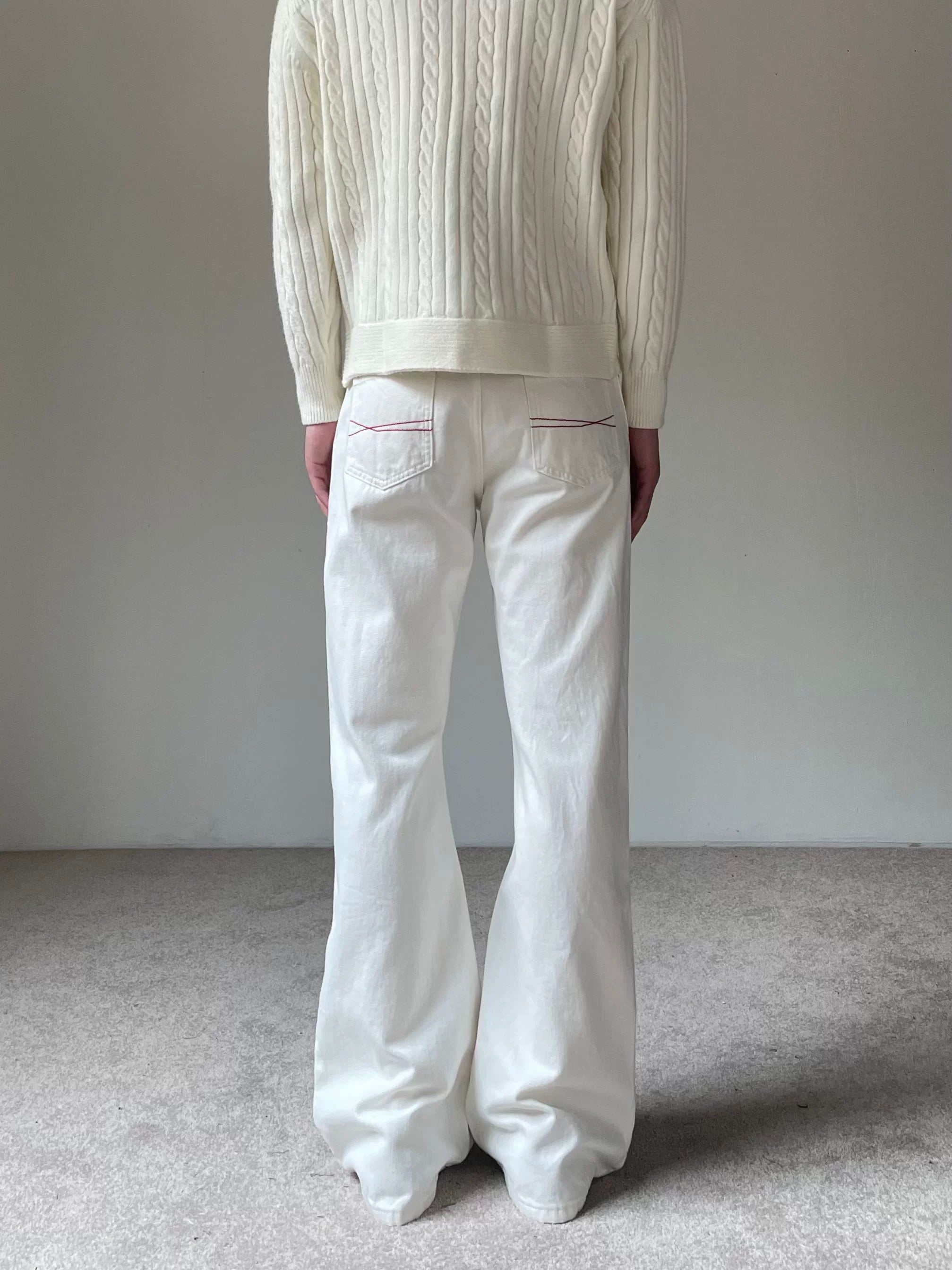 Men’s Vintage Scarf Detail Flare Jeans – American High Street Denim Pants B0074