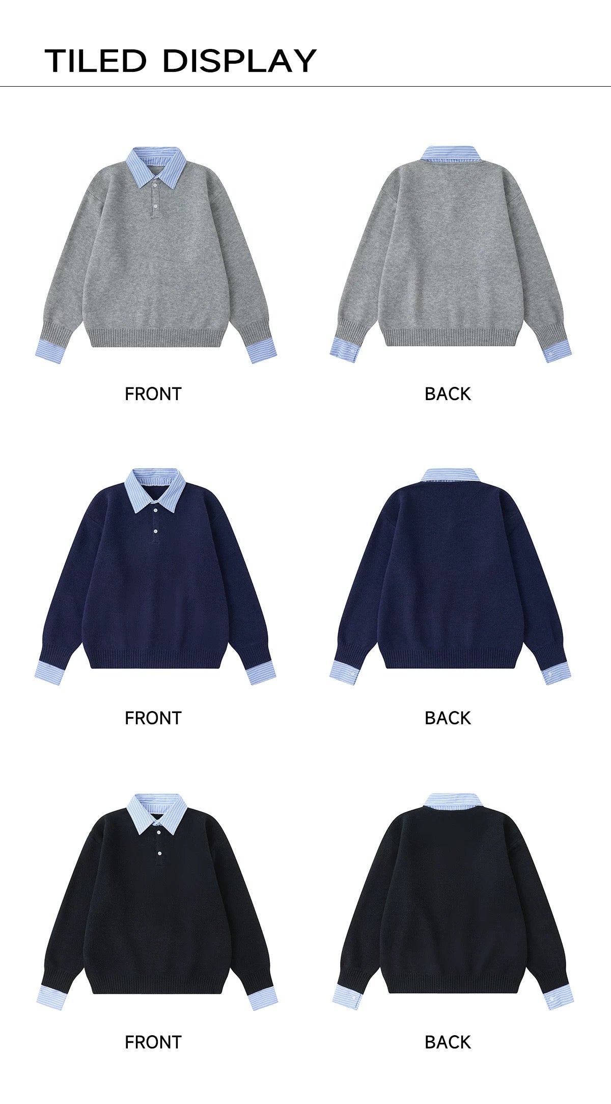 Men’s Layered Stripe Collar Sweatshirt – Vintage Preppy Street Pullover S0045