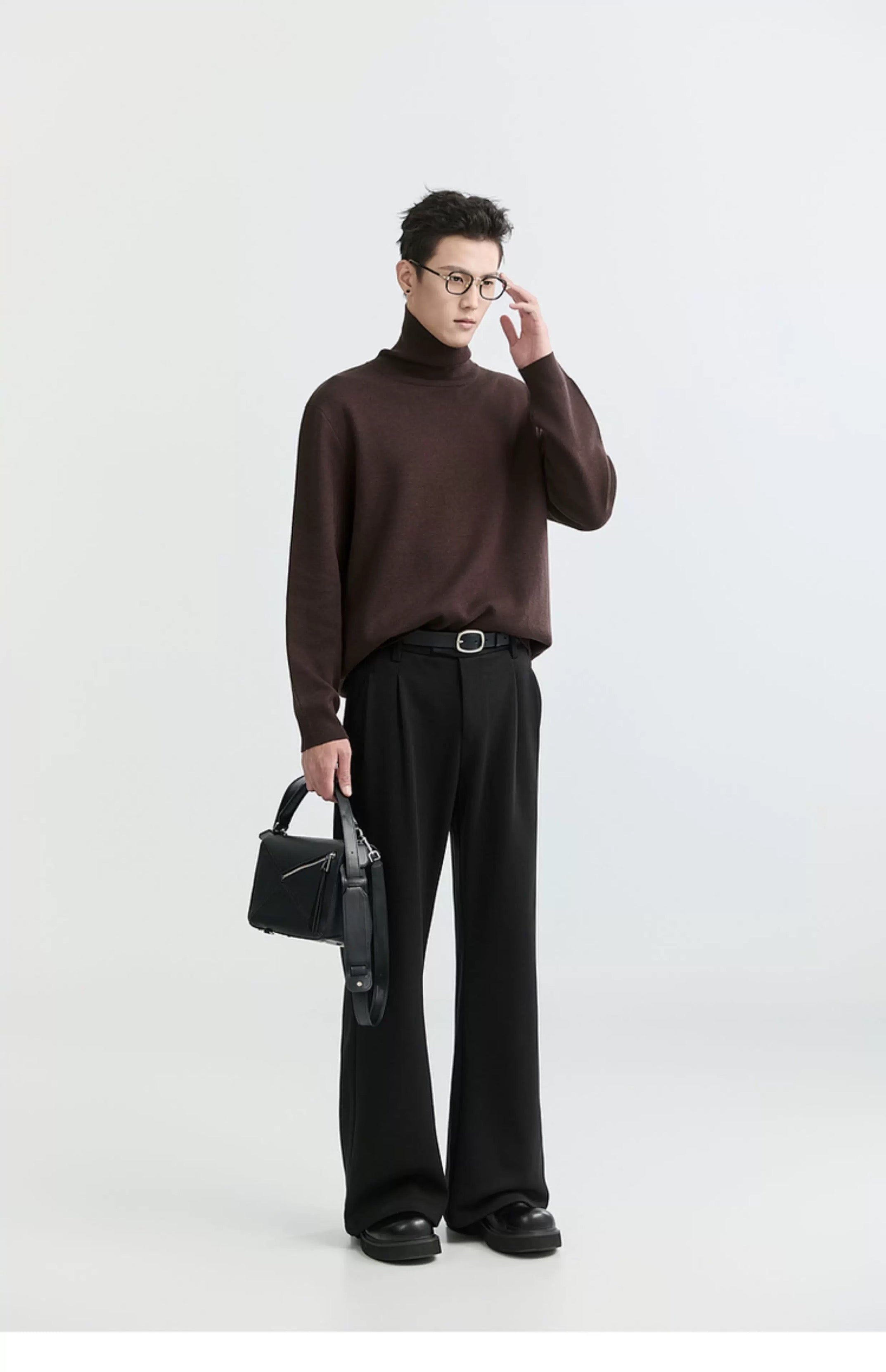 Suéter de punto de cuello alto para hombre - Capa base con forro polar grueso para otoño e invierno T0041