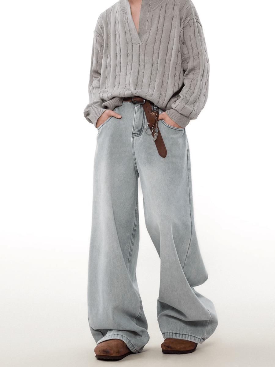 loose straight washed jeans B0117