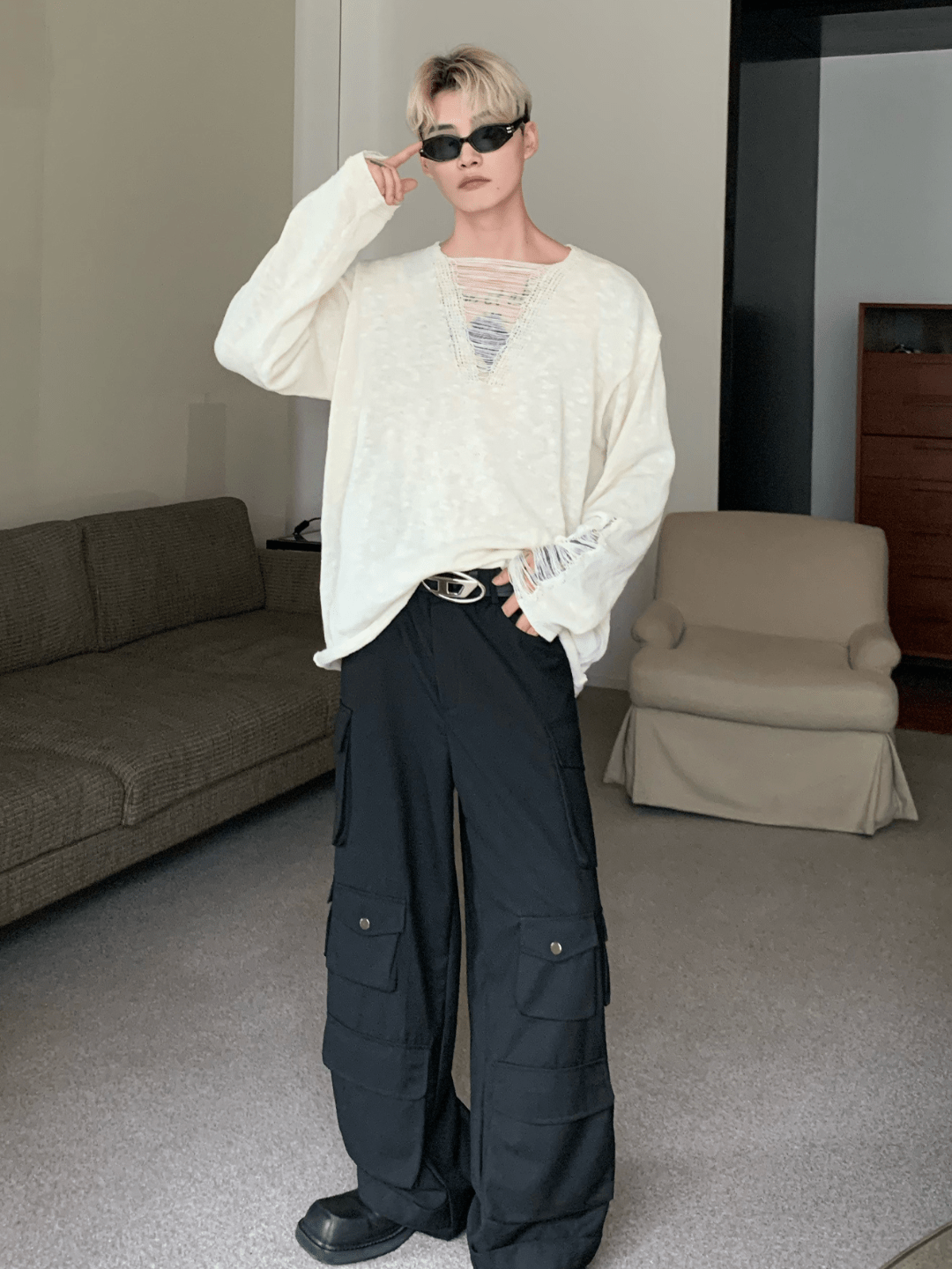 [CUIBUJU] V-neck loose trend within shirt J0115