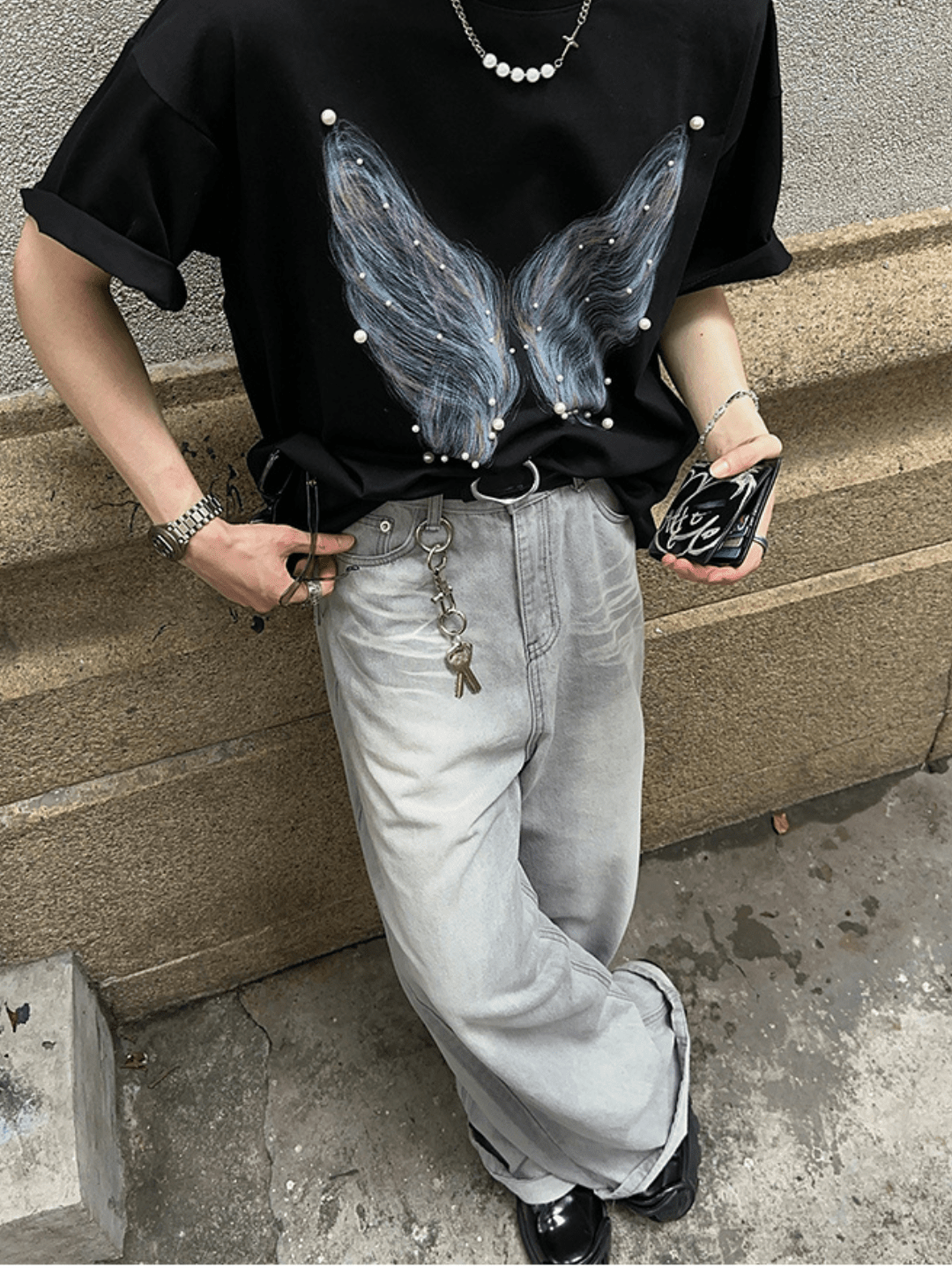 [JH HOMME] pearl butterfly print T-shirt J0098