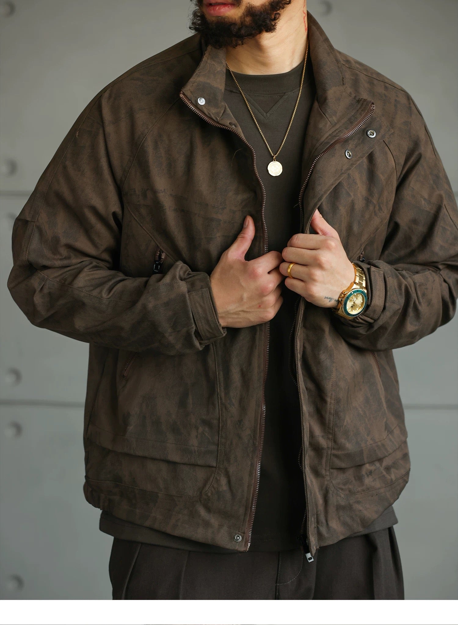 Men’s American Streetwear Stand-Collar Jacket T0016