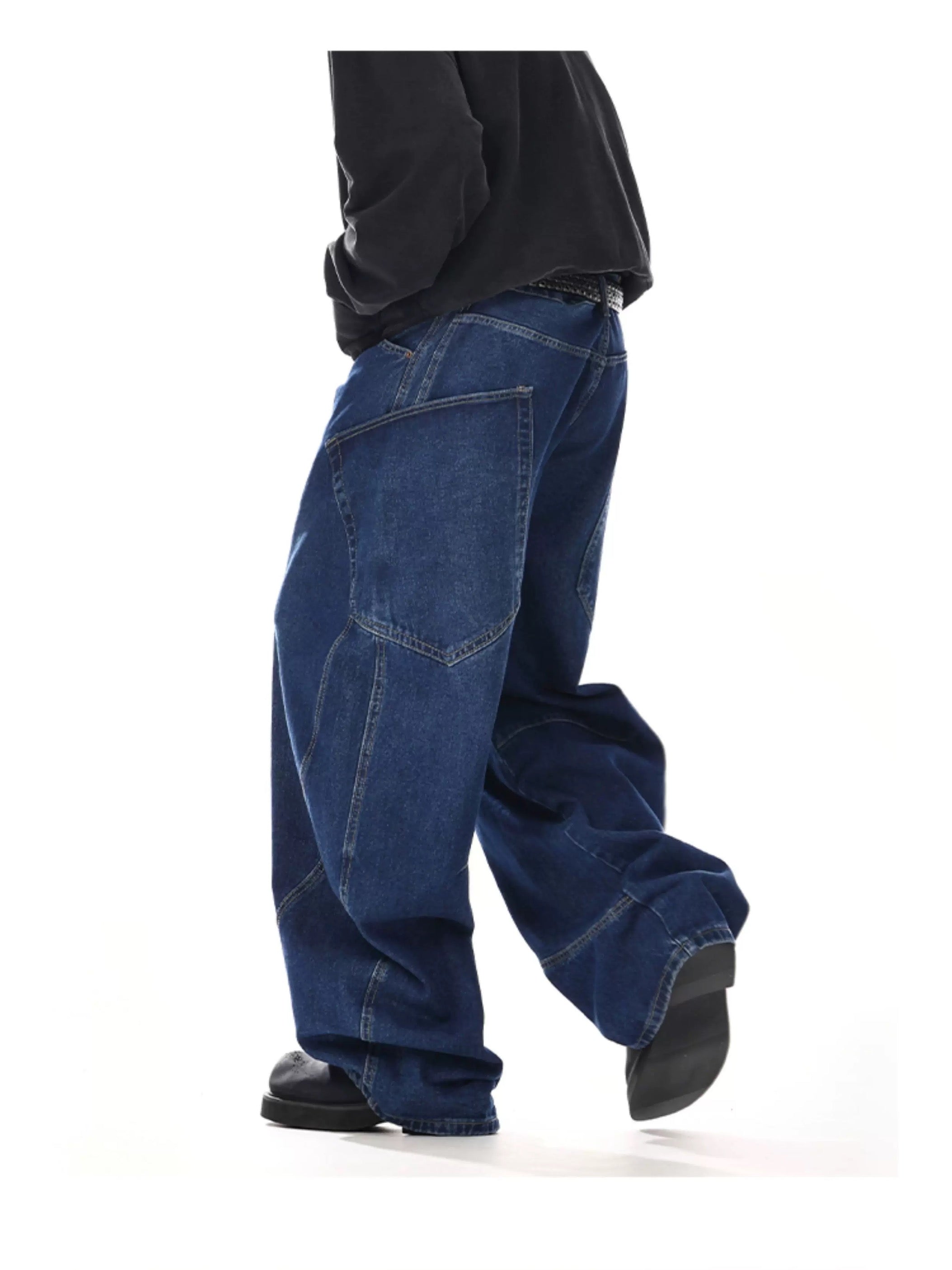 Vaqueros vintage americanos multibolsillos: pantalones vaqueros holgados de trabajo urbanos B0060