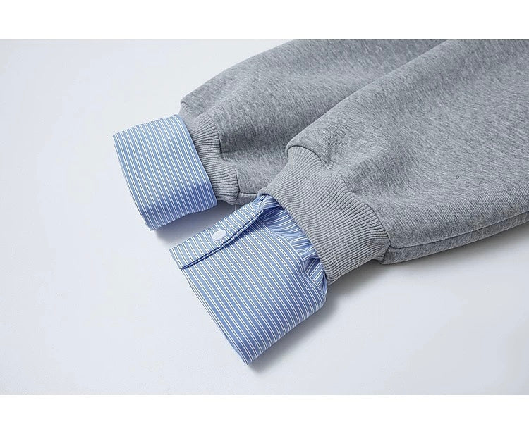 Men’s Layered Stripe Collar Sweatshirt – Vintage Preppy Street Pullover S0045