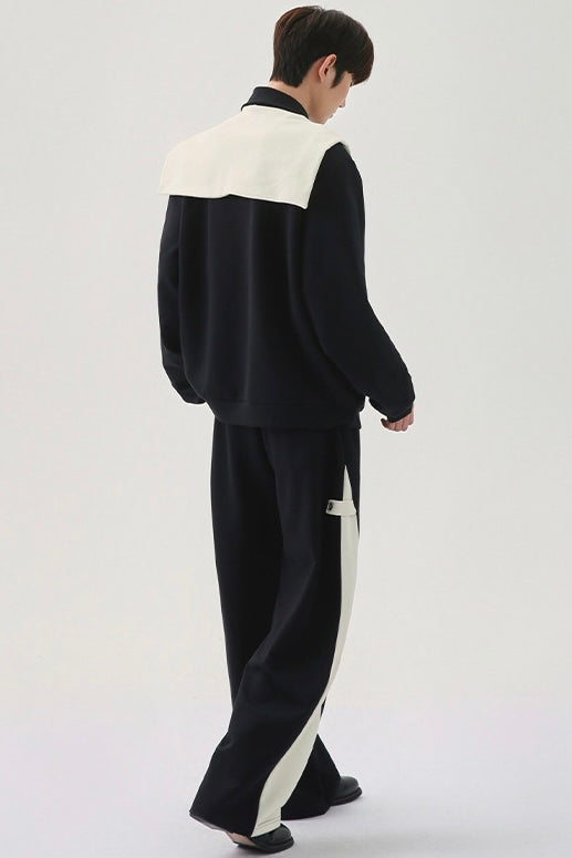 [FLAT ROOM] TWO-TONE COLLAR SWEATSHIRT + PANTS SET S0207