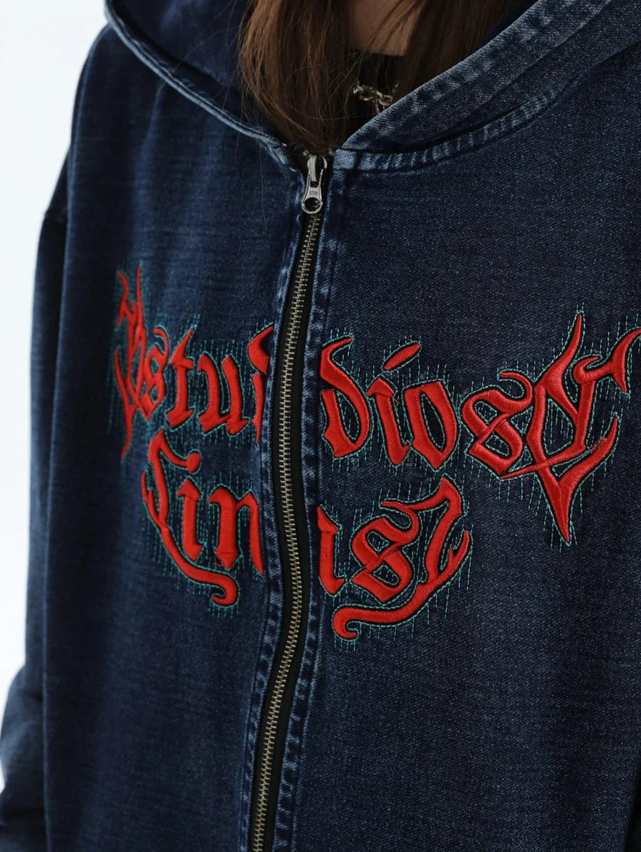 [INSstudios] GOTHIC LETTER LOGO DENIM JACKET T0098