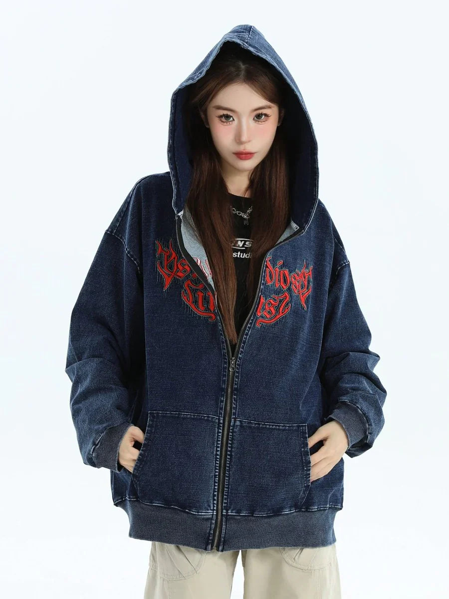 [INSstudios] GOTHIC LETTER LOGO DENIM JACKET T0098
