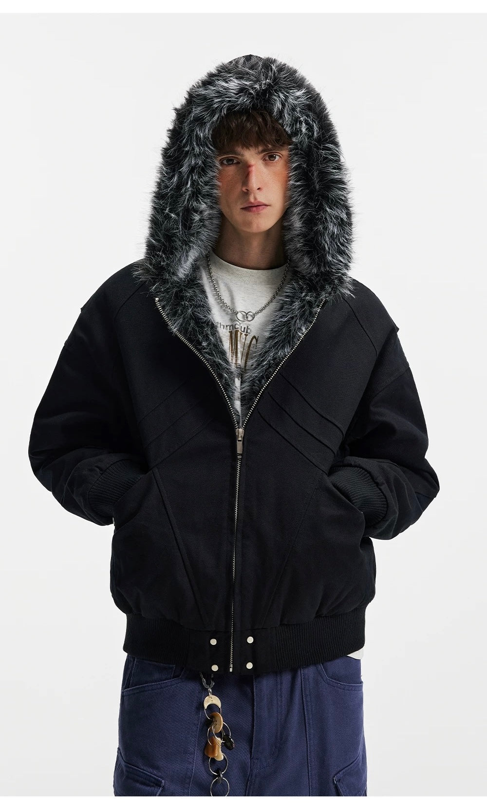 American Vintage Boxy Hooded Padded Jacket – Retro Streetwear Cotton Coat T0226