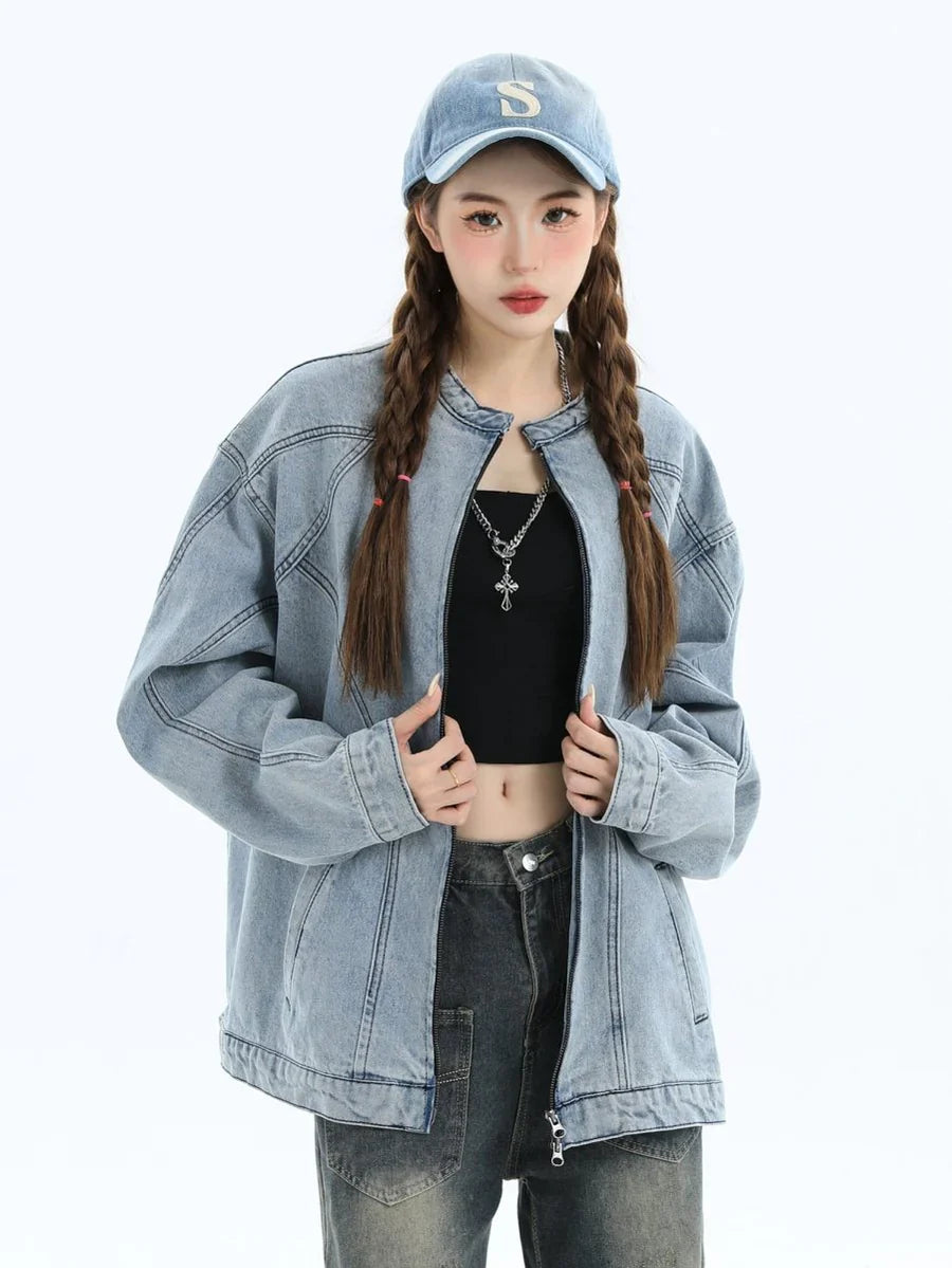 [INSstudios] WASHED DENIM JACKET ZIPPER T0099