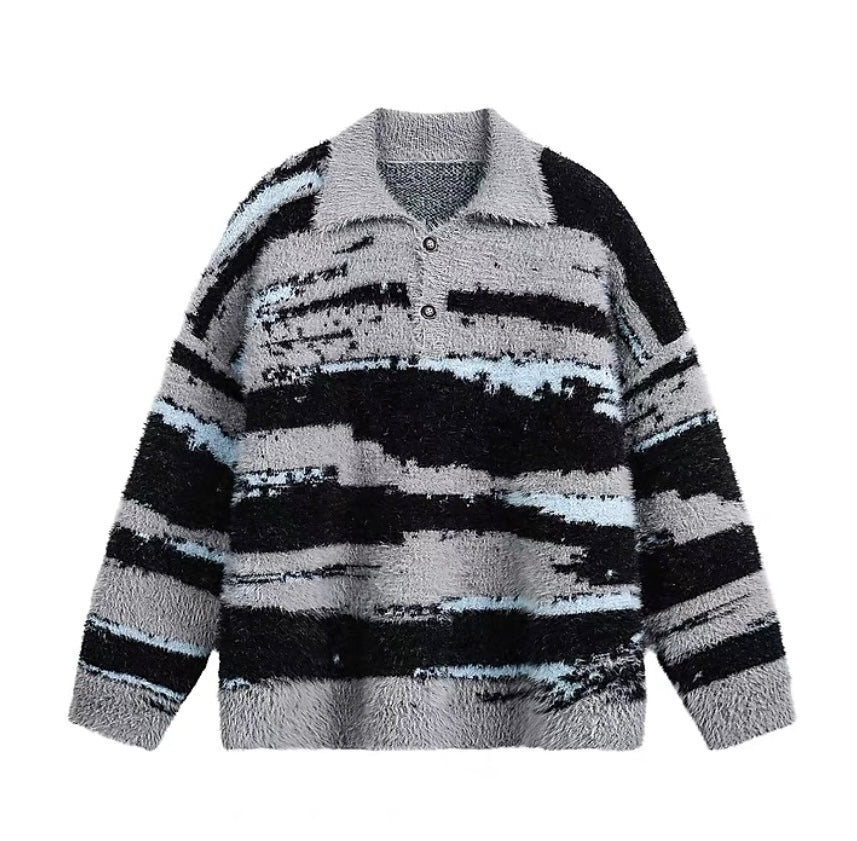 Men’s American Color-Block Striped Sweater – High Street Retro Knit Pullover S0055