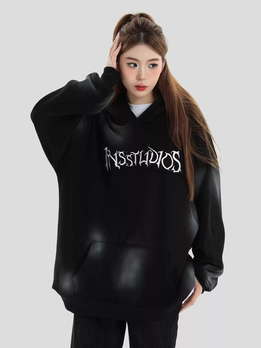 [INSstudios] SPRAY PAINT LOGO LOOSE HOODIE S0206