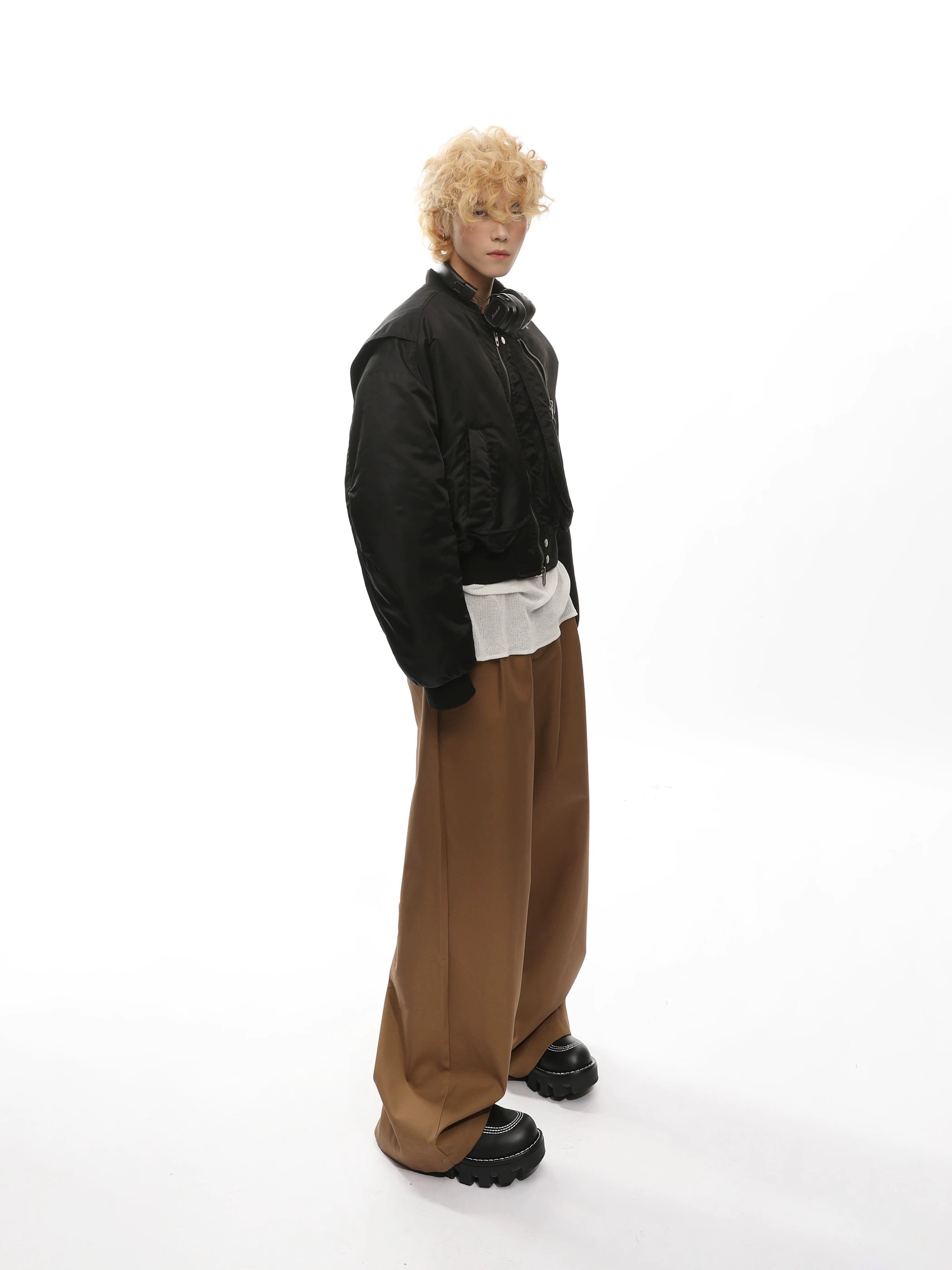 Men’s Cropped Bomber Puffer Jacket – American High Street Short Cotton Outerwear T0071