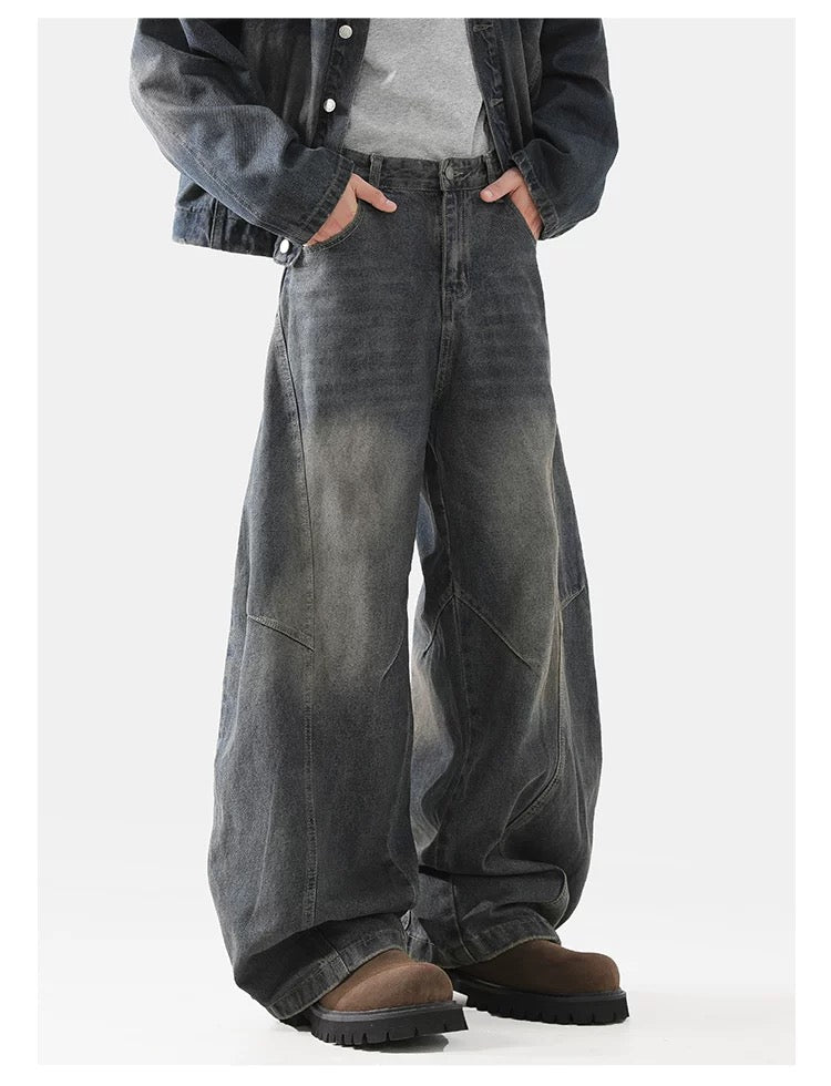 Men’s Structured Saber-Cut Jeans – American Retro Wide-Leg Denim Pants B0069
