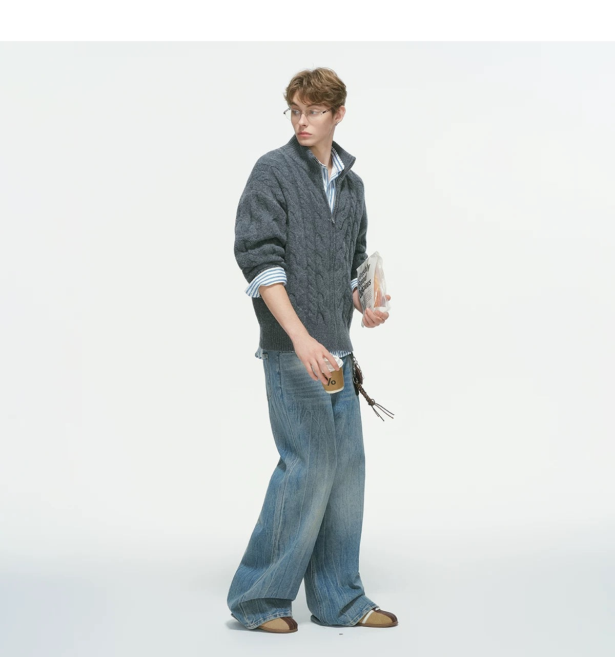 Vintage Cable Knit Turtleneck Sweater – American Retro Textured Pullover for MenS0026