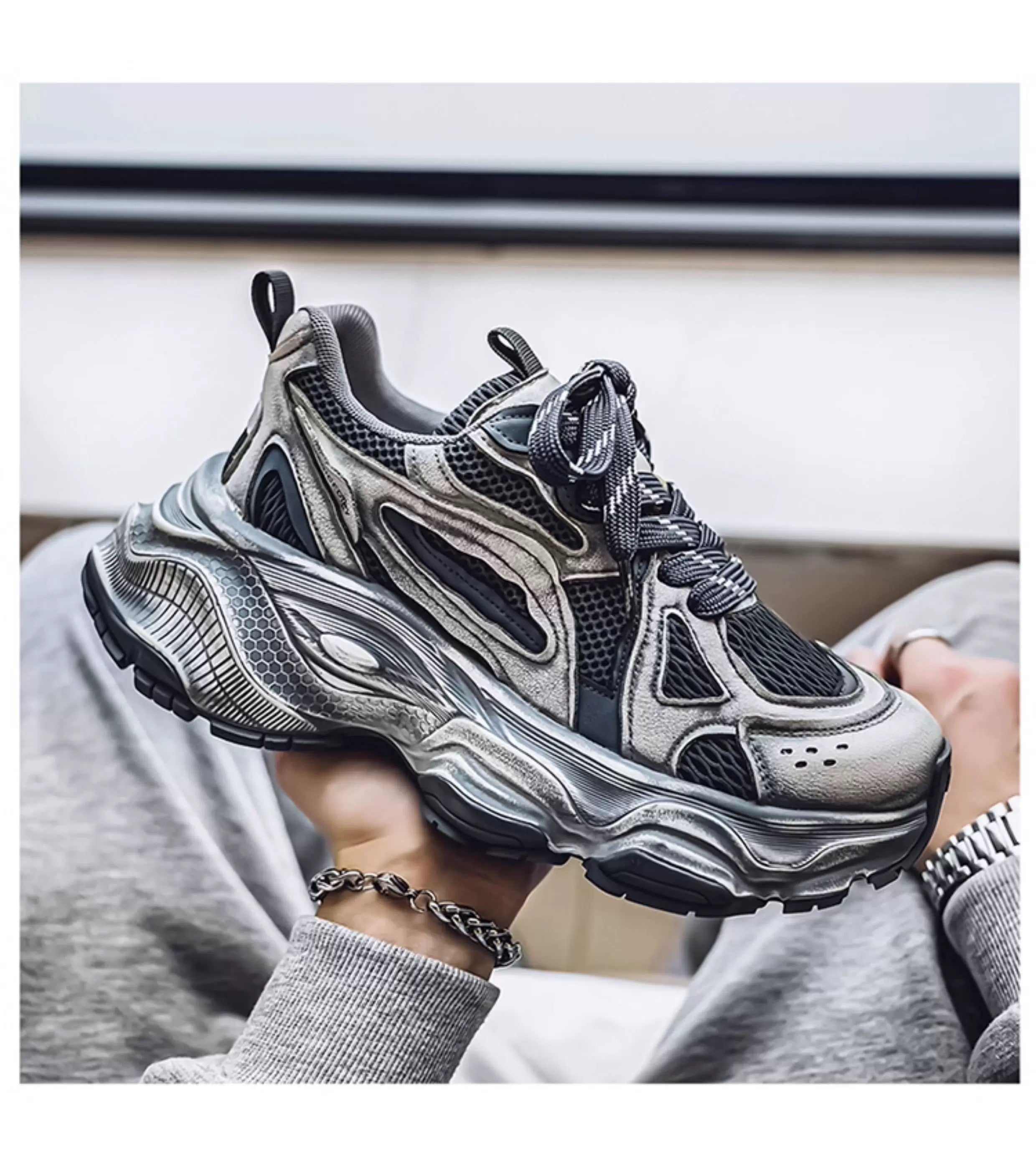 Zapatillas deportivas retro gruesas para hombre, zapatos casuales de moda para papá, zapatillas para correr de suela suave y modernas S0015