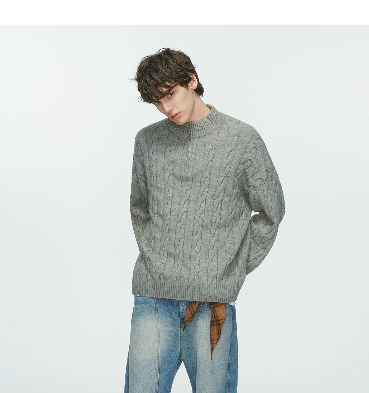 Men’s Old Money Half-Zip Cable Knit Sweater – Vintage Preppy Pullover Knitwear S0048