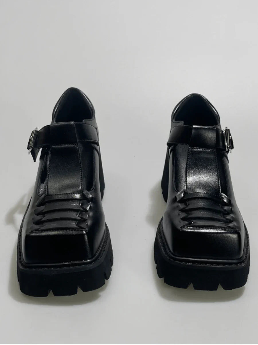 CHUNKY HEEL HOLLOW SINGLE SANDALS S056