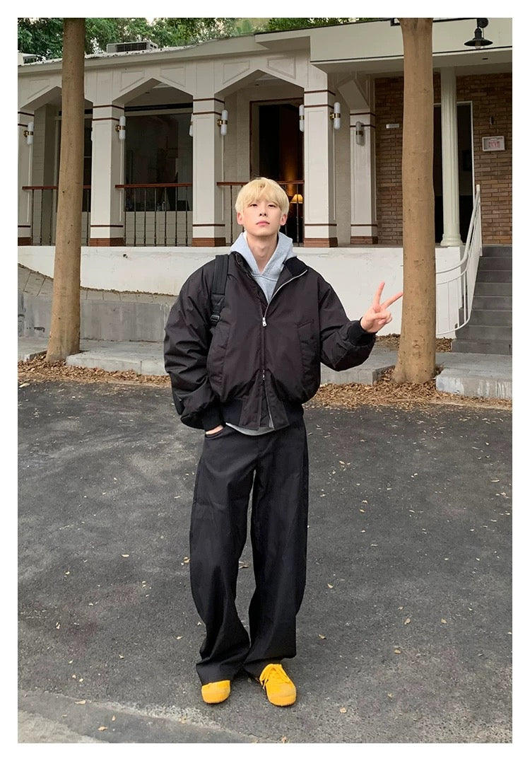 Men’s Short Padded Bomber Jacket – American Retro Street Winter Coat T0054