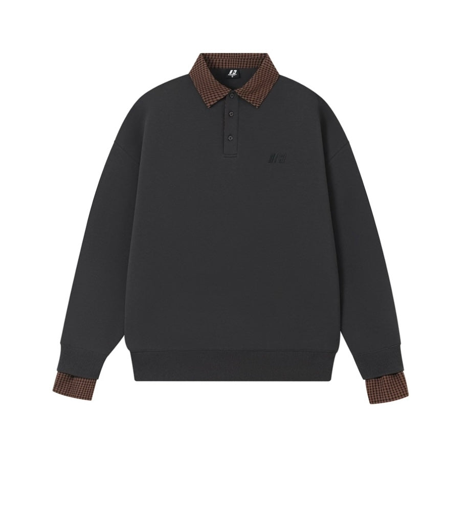 Men’s Layered Polo Sweatshirt – Air Layer Fabric Retro Street Pullover S0041
