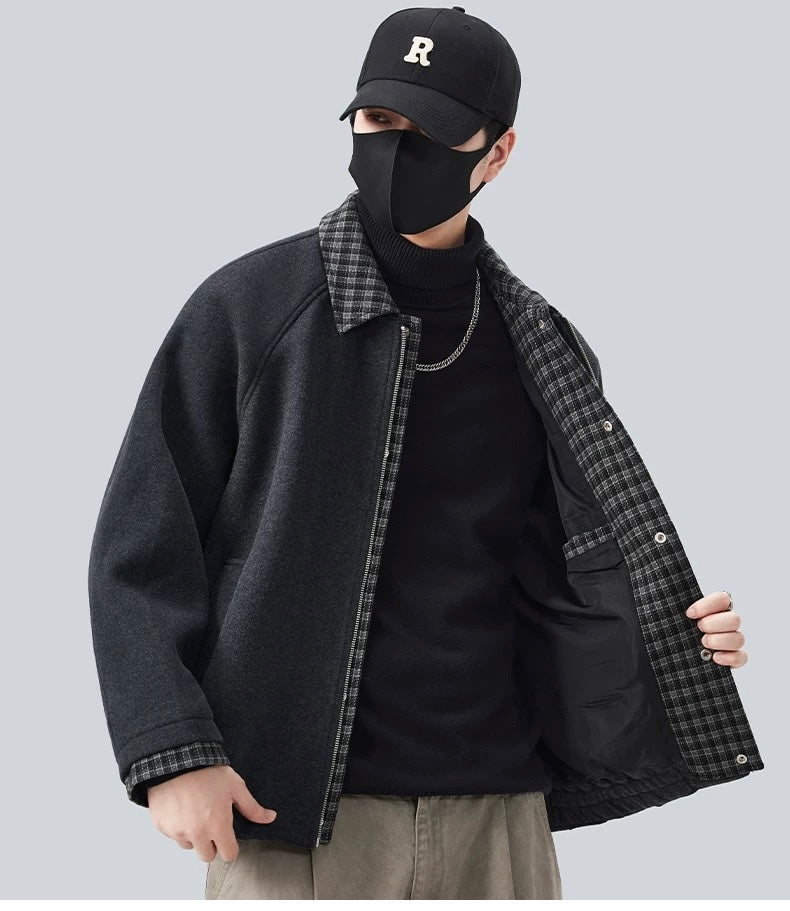 Chaqueta acolchada holgada de lana de oveja para hombre T0247