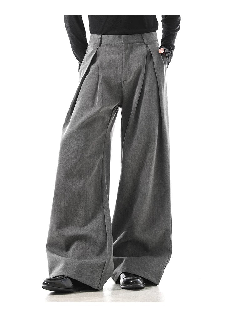 Structured Drape Suit Trousers – High-Street Minimalist Straight-Leg Pants B0041