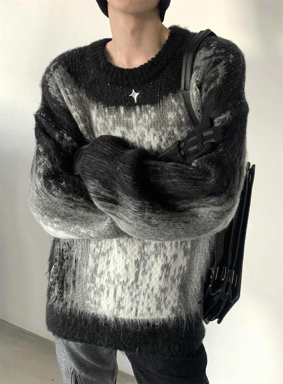 [AUTUMNWIND] BLACK AND WHITE CLASH DESIGN KNIT SWEATER S0183